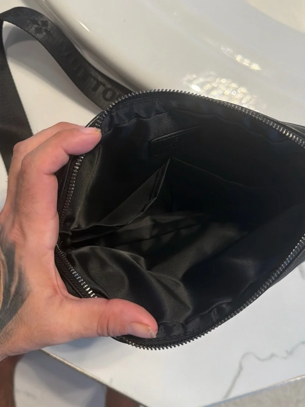 LV Black Embossed Monogram Messenger Bag